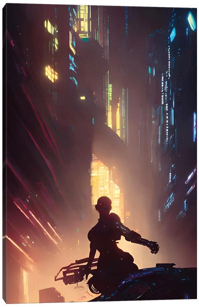 Walking In The Cyberpunk City XII Canvas Art Print - Cyberpunk Art