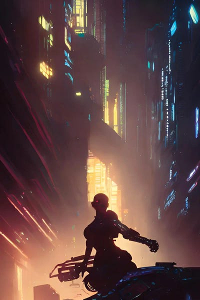 Robots: Walking In The Cyberpunk City XII by Alessandro Della Torre