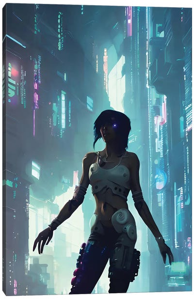 Walking In The Cyberpunk City VIII Canvas Art Print - Alessandro Della Torre