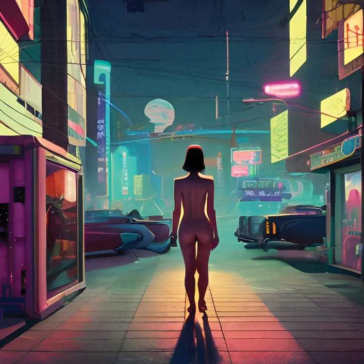 Woman In A Cartoon Cyberpunk City