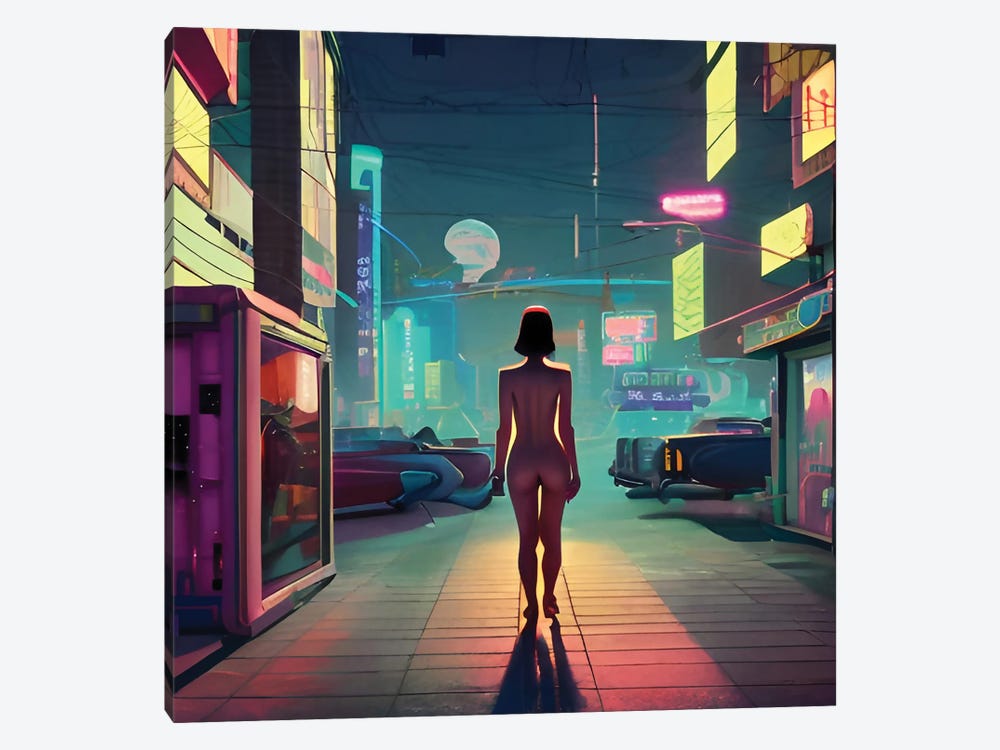 Woman In A Cartoon Cyberpunk City by Alessandro Della Torre 1-piece Canvas Art