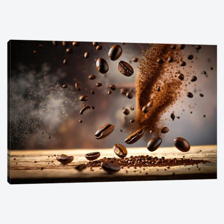 Coffee Beans Flying And Jumping Canvas Print #ADT1352} by Alessandro Della Torre Canvas Artwork