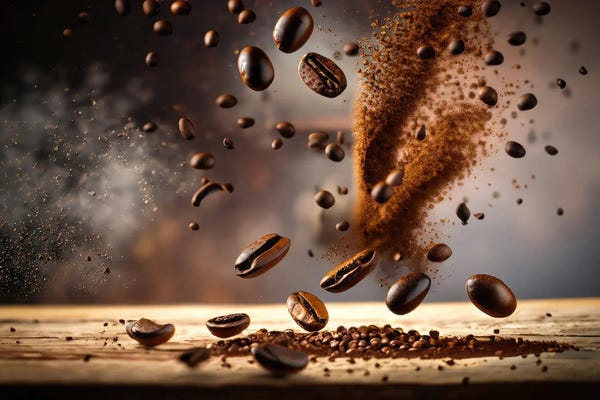 Fine Art Print: Coffee Beans Flying And Jumping by Alessandro Della Torre