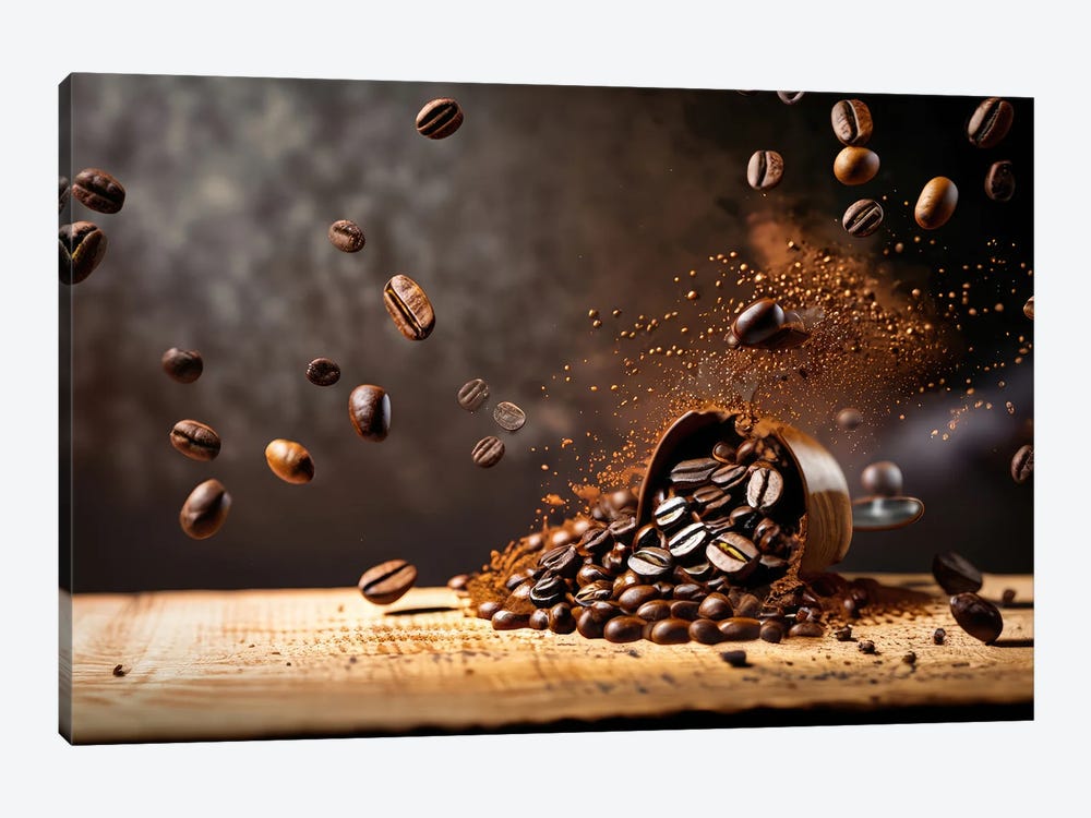 Coffee Beans Flying And Jumping Over A Cup by Alessandro Della Torre 1-piece Canvas Art
