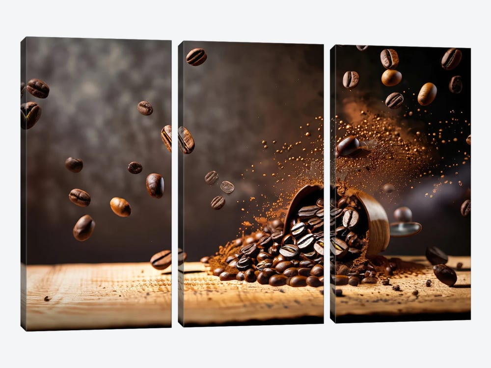 Coffee Beans Flying And Jumping Over A Cup by Alessandro Della Torre 3-piece Canvas Art