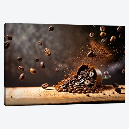 Coffee Beans Flying And Jumping Over A Cup Canvas Print #ADT1353} by Alessandro Della Torre Canvas Wall Art
