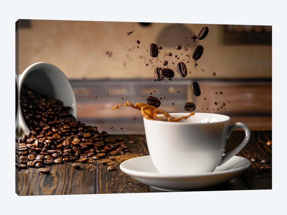 Coffee Beans Dropping On Cup by Alessandro Della Torre 1-piece Art Print