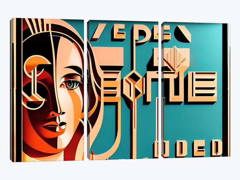 Ai Cyber Art Deco' by Alessandro Della Torre 3-piece Canvas Artwork