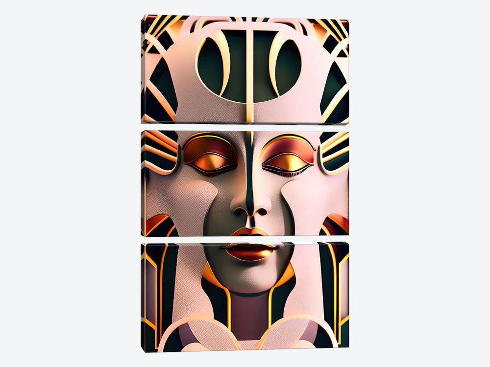 Ai Cyber Egyptian Art Deco' II by Alessandro Della Torre 3-piece Canvas Wall Art