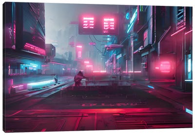 Cyberpunk Urban Cityscape Canvas Art Print - Alessandro Della Torre