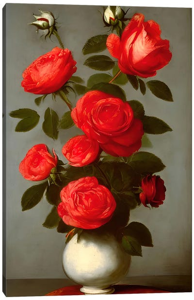 Ai Red Flowers Still Canvas Art Print - Alessandro Della Torre