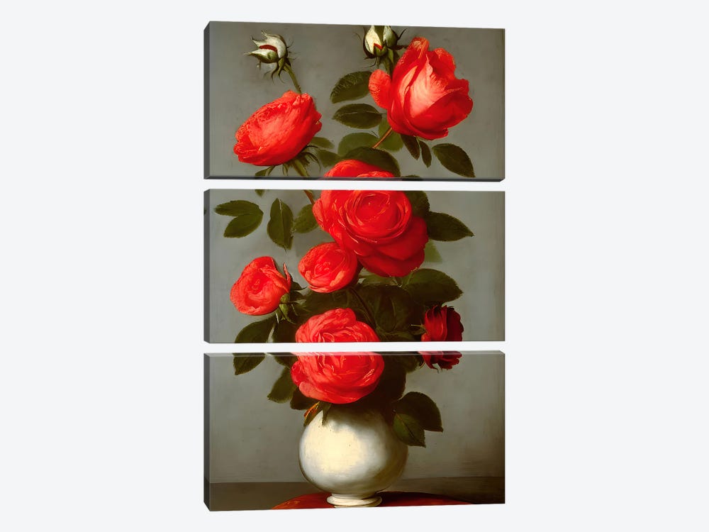 Ai Red Flowers Still by Alessandro Della Torre 3-piece Canvas Art