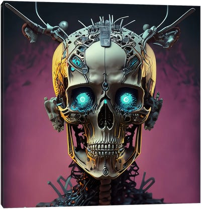 Cyberpunk Skull Canvas Art Print - Robot Art