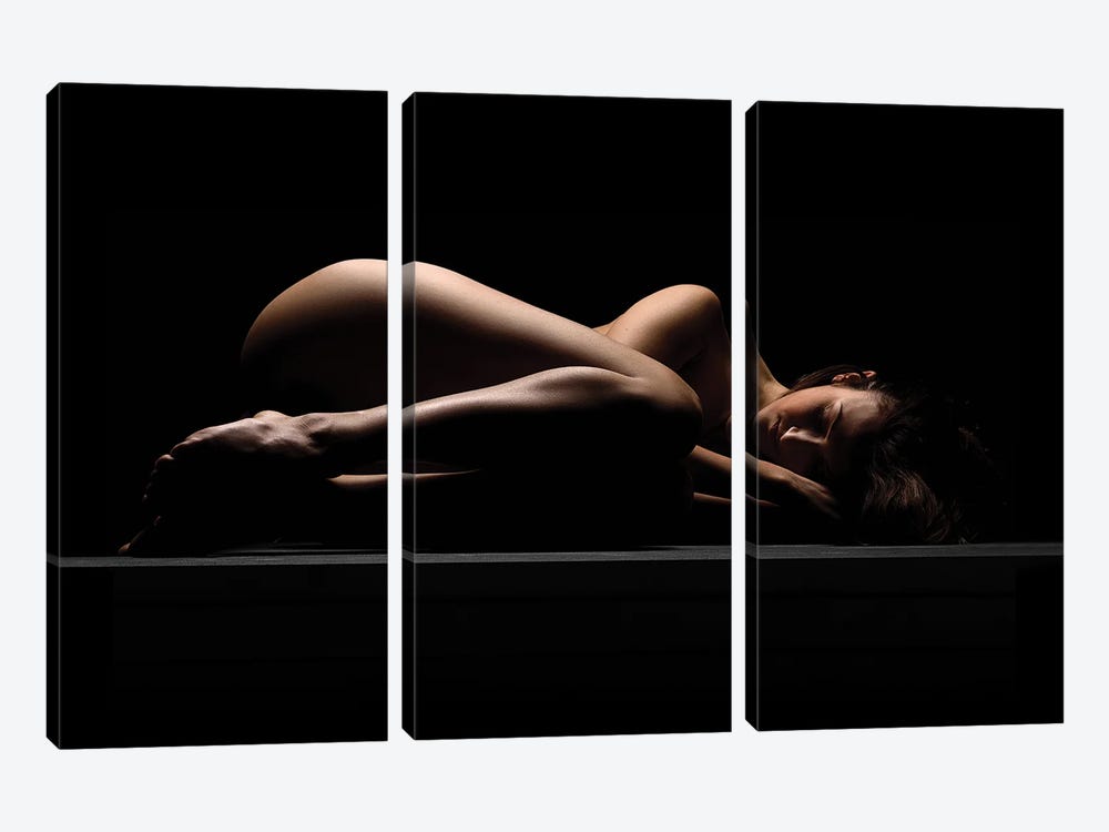 Nude Woman Laying Naked Sleeping And Resting by Alessandro Della Torre 3-piece Canvas Wall Art