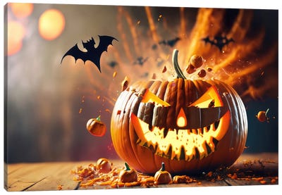 Exploding Pumpkin For Halloween Canvas Art Print - Pumpkins