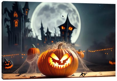 Sneering Pumpkin For Halloween Canvas Art Print - Pumpkins