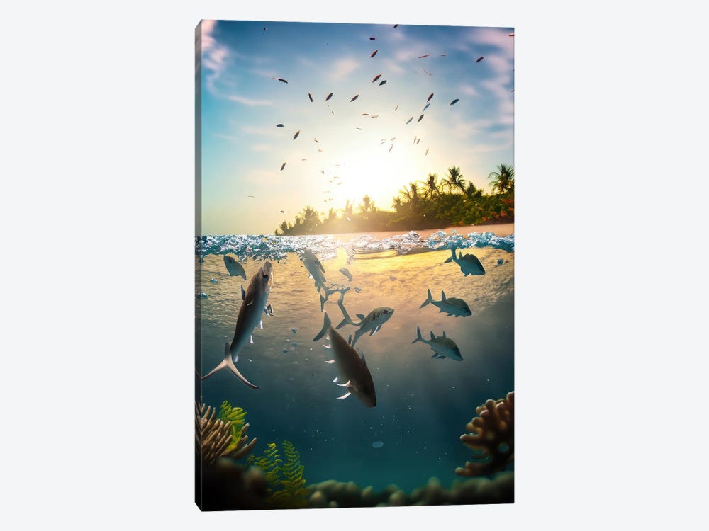 Ai Tropical Fishes Out Of The Ocean by Alessandro Della Torre 1-piece Canvas Art Print