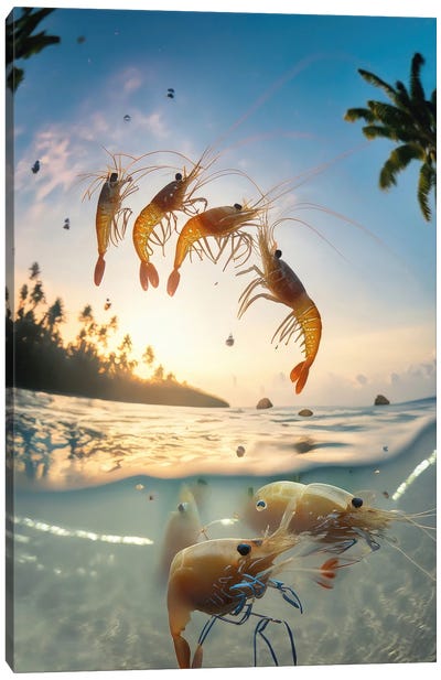 Ai Shrimps Jumping Out Of The Water Canvas Art Print - Alessandro Della Torre