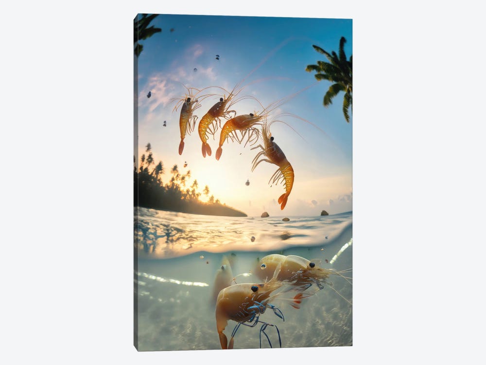 Ai Shrimps Jumping Out Of The Water by Alessandro Della Torre 1-piece Canvas Print
