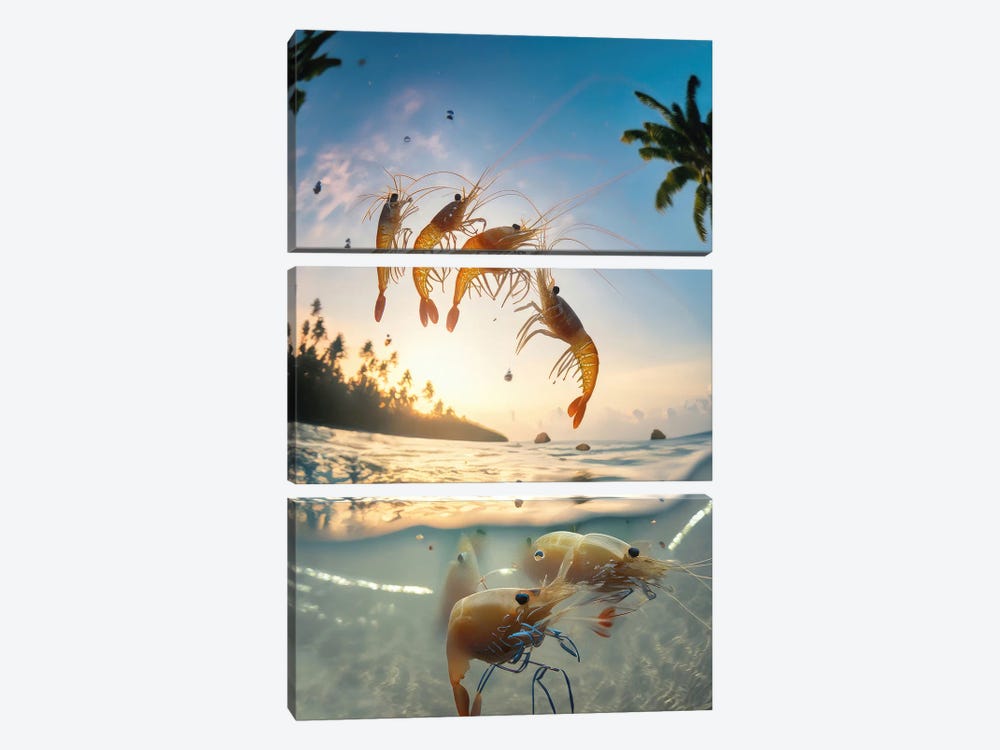 Ai Shrimps Jumping Out Of The Water by Alessandro Della Torre 3-piece Canvas Print