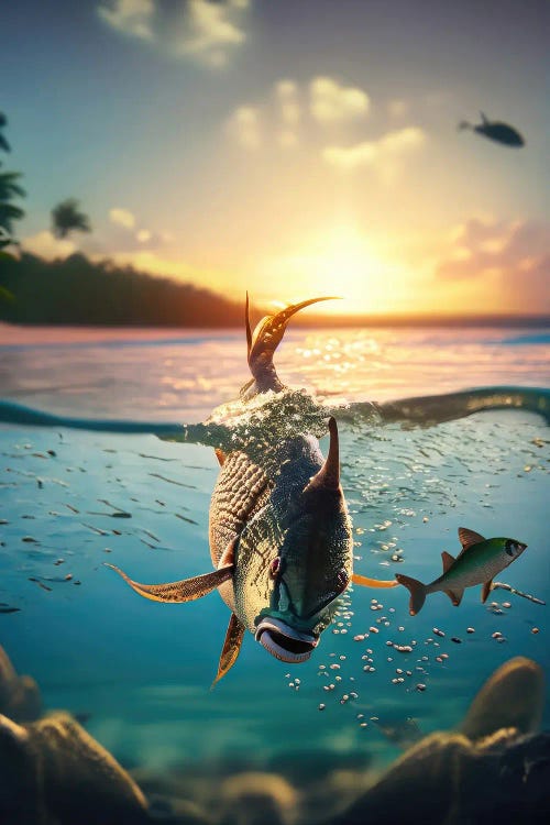 Ai Fish Swimming In A Tropical Sunset