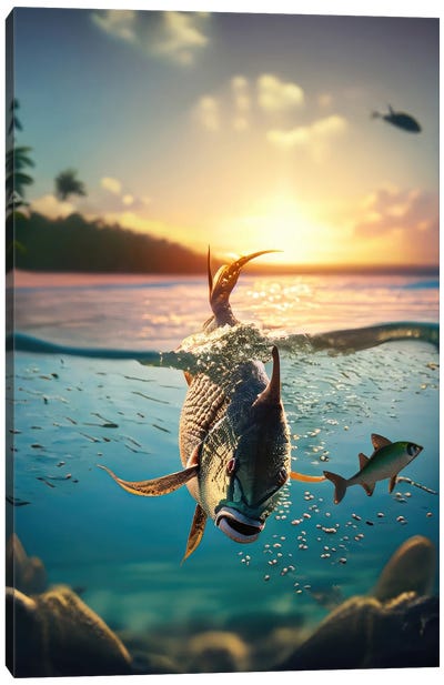 Ai Fish Swimming In A Tropical Sunset Canvas Art Print - Alessandro Della Torre