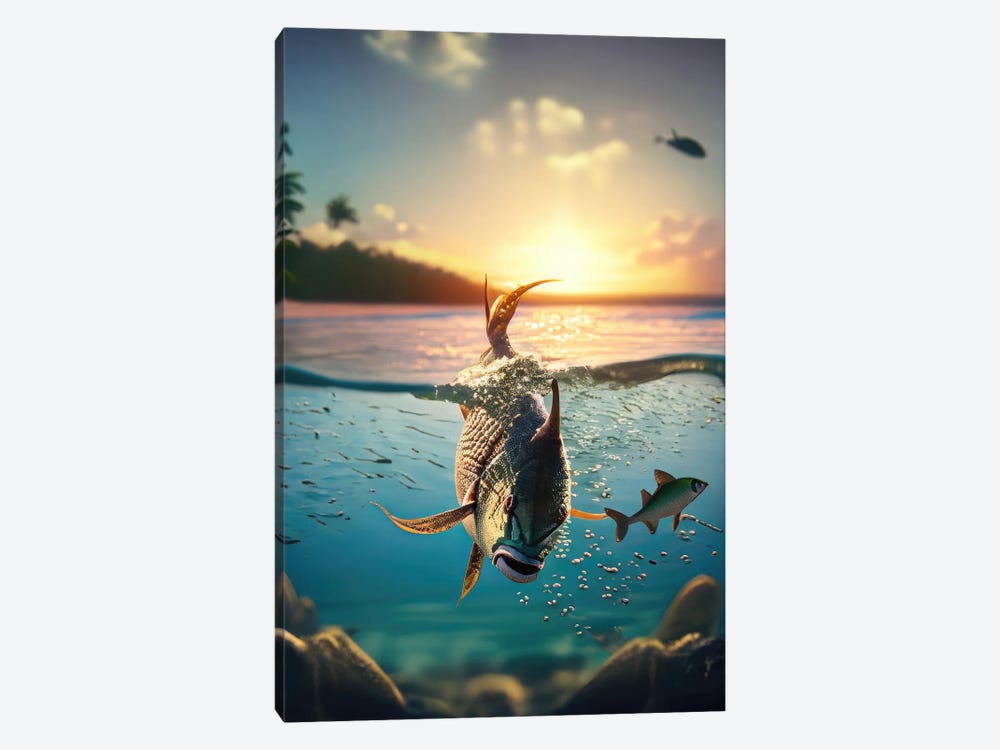 Ai Fish Swimming In A Tropical Sunset by Alessandro Della Torre 1-piece Canvas Art Print