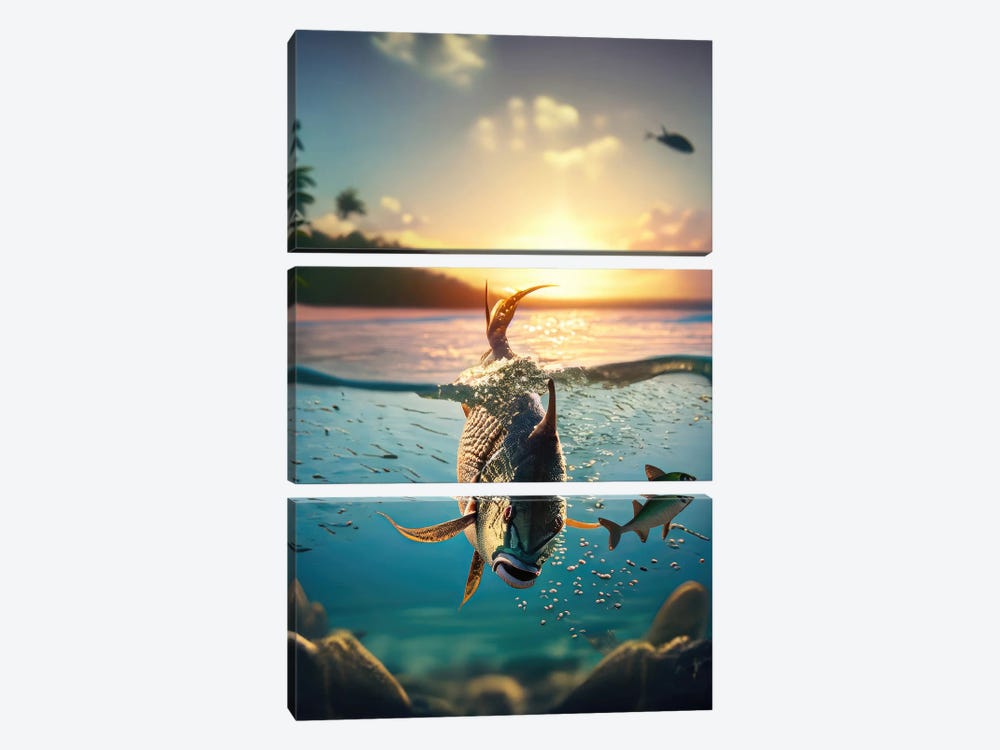 Ai Fish Swimming In A Tropical Sunset by Alessandro Della Torre 3-piece Canvas Art Print
