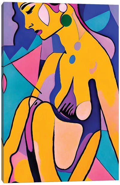 Bikini Girl In The Syle Of Picasso Canvas Art Print - Alessandro Della Torre