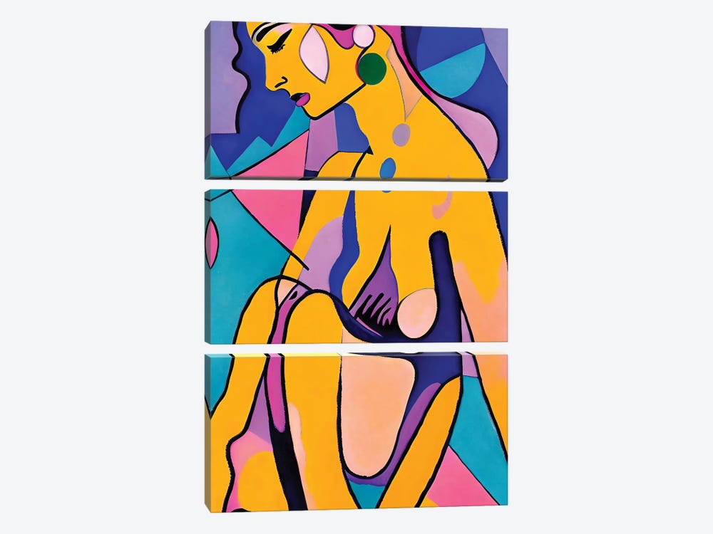 Bikini Girl In The Syle Of Picasso by Alessandro Della Torre 3-piece Canvas Wall Art
