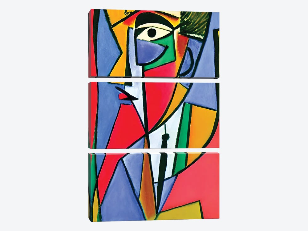 Man Worker In The Style Of Picasso by Alessandro Della Torre 3-piece Canvas Art