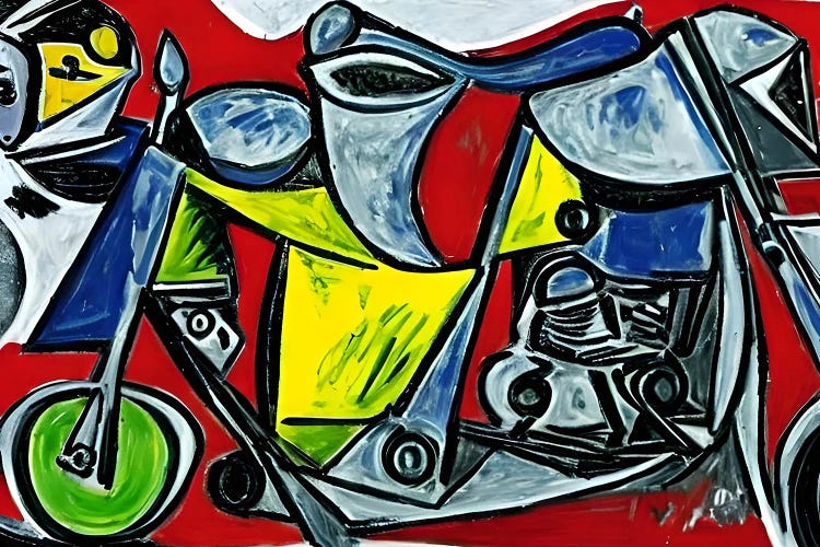 A Motorcycle In The Style Of Picasso