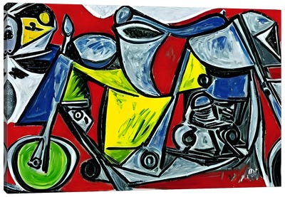 A Motorcycle In The Style Of Picasso Canvas Art Print - Cubism Art
