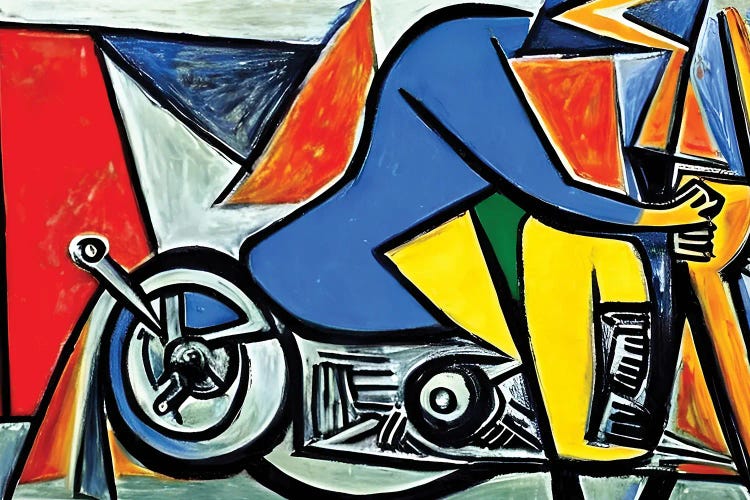 A Motorcyclist In The Style Of Picasso