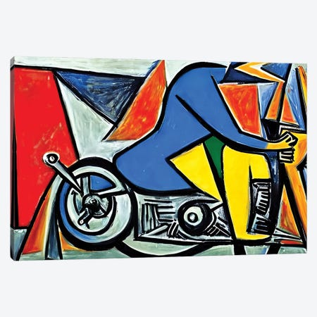 A Motorcyclist In The Style Of Picasso Canvas Print #ADT1526} by Alessandro Della Torre Canvas Artwork