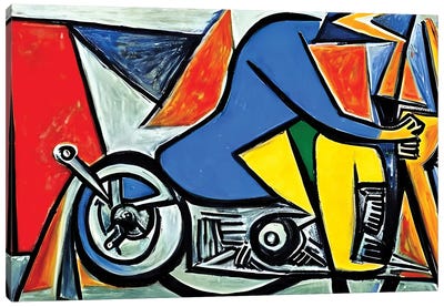 A Motorcyclist In The Style Of Picasso Canvas Art Print - Cubism Art