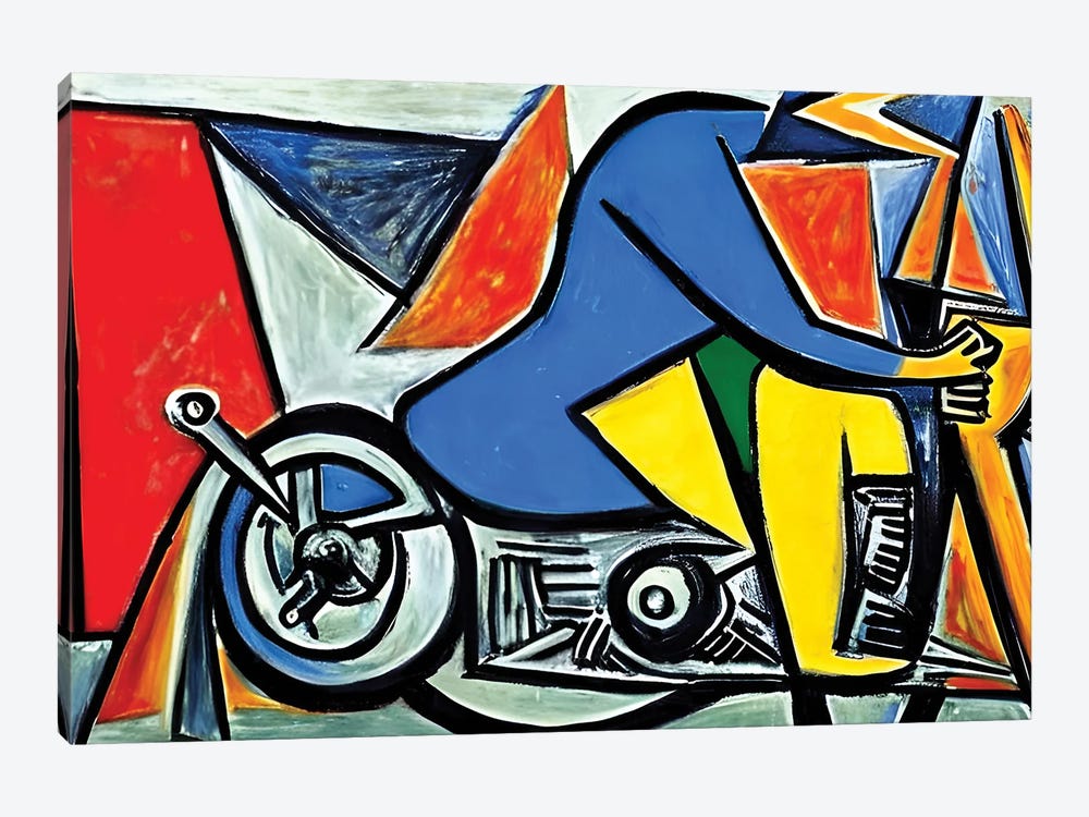 A Motorcyclist In The Style Of Picasso by Alessandro Della Torre 1-piece Canvas Wall Art