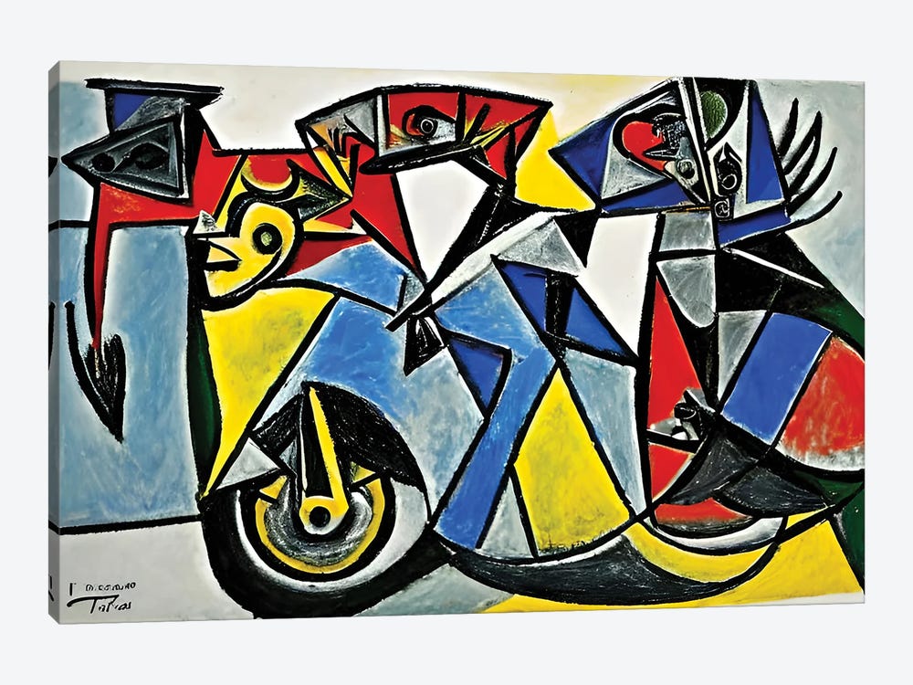 A Motorbike In The Style Of Picasso by Alessandro Della Torre 1-piece Canvas Art Print