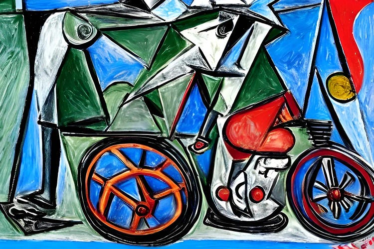 Riding Bike In The Style Of Picasso by Alessandro Della Torre wall art
