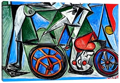 Riding Bike In The Style Of Picasso Canvas Art Print - Cubism Art