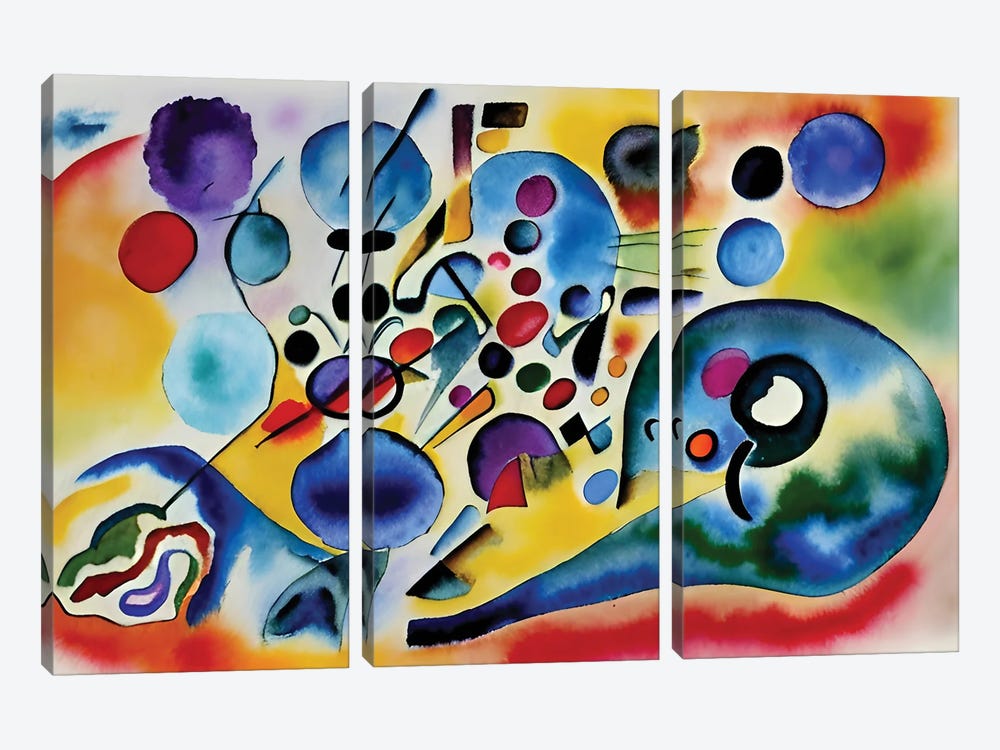 Abstract Paint In The Style Of Kandinsky V by Alessandro Della Torre 3-piece Canvas Print