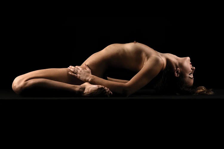 Nude Woman Sensual Laying Down On Black Background II