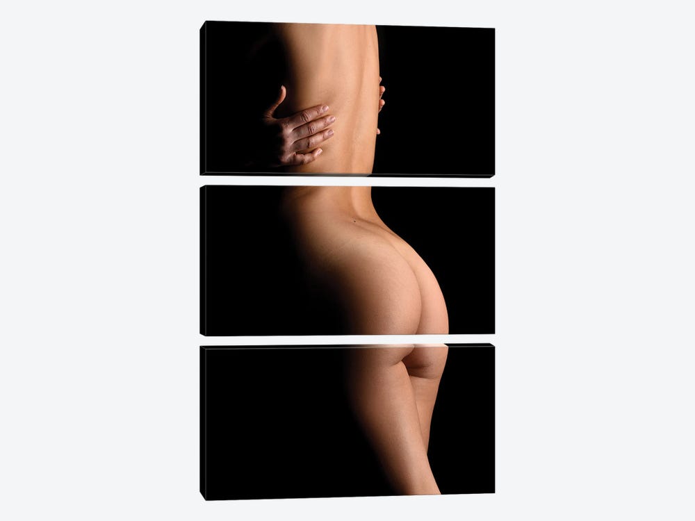 Nude Woman's Back Sensual Standing Up Naked On Black Background by Alessandro Della Torre 3-piece Canvas Print