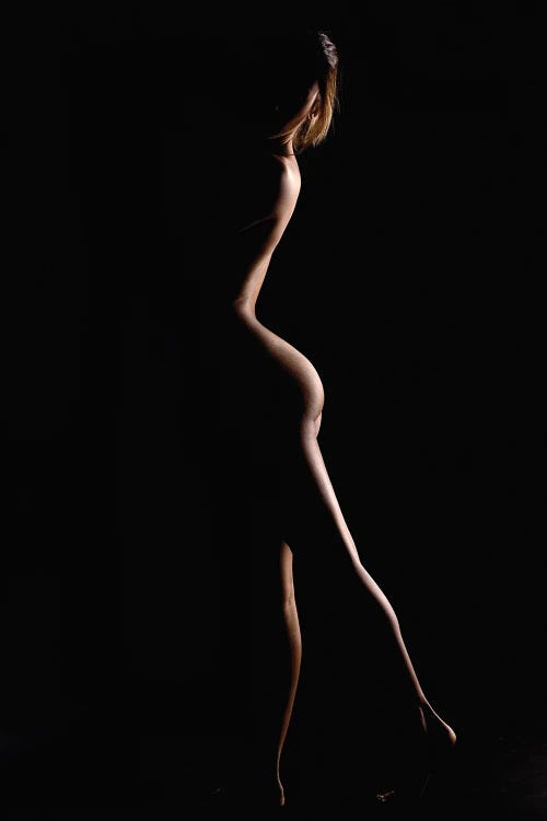 Nude Woman Bodyscape Sensual Standing Up Naked On Black Background V