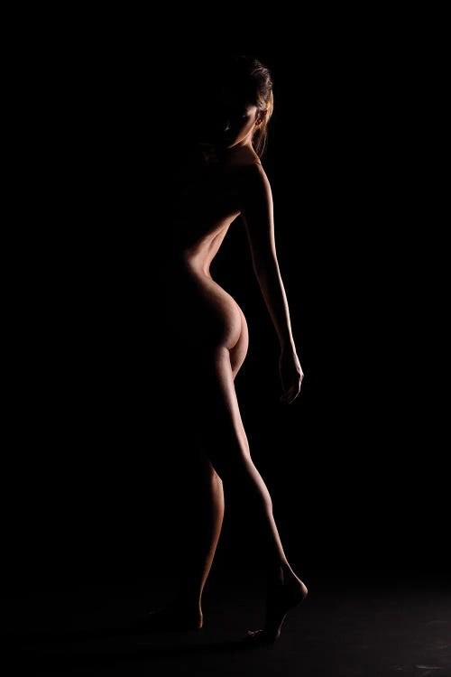 Nude Woman's Bodyscape Sensual Standing Up Naked On Black Background V