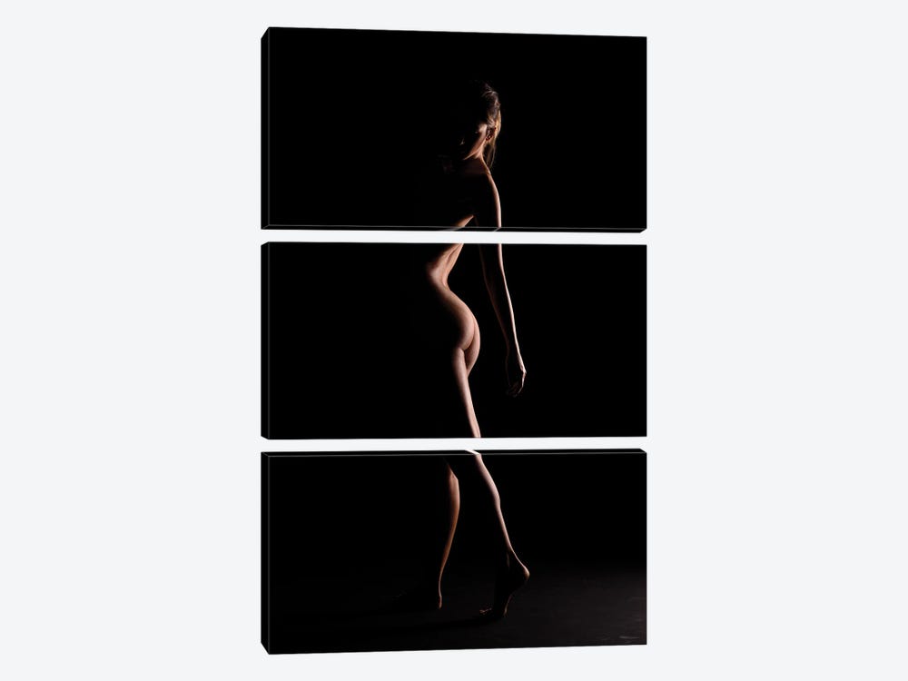 Nude Woman's Bodyscape Sensual Standing Up Naked On Black Background V by Alessandro Della Torre 3-piece Art Print