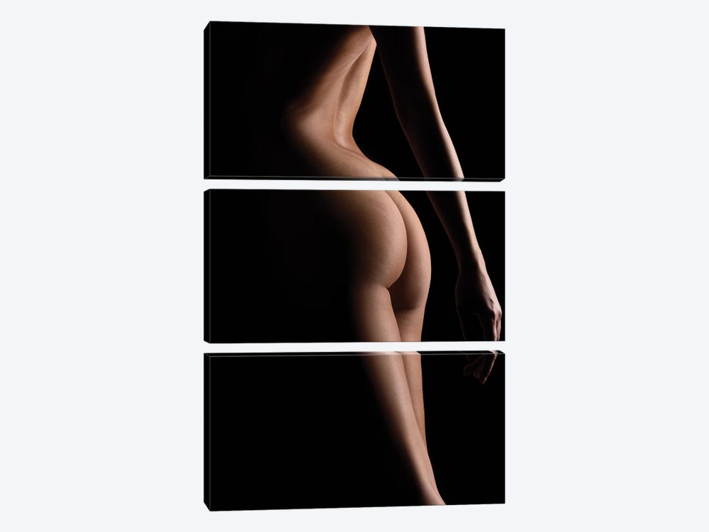 Close Up Of Nude Woman's Bodyscape Sensual Standing Up Naked On Black Background IV by Alessandro Della Torre 3-piece Canvas Artwork
