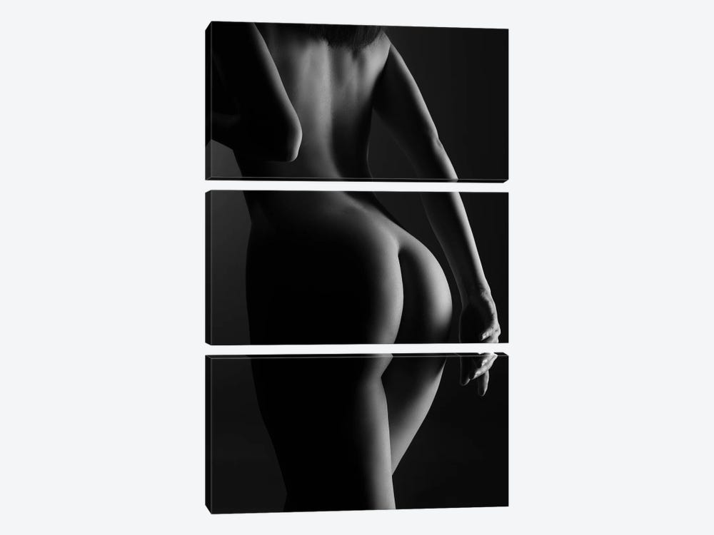 Naked Woman's Back, Ass And Nude Buttocks In Black And White Sensual Photography III by Alessandro Della Torre 3-piece Canvas Print