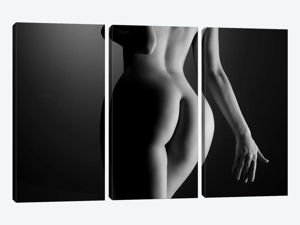 Naked Woman's Back, Ass And Nude Buttocks In Black And White Sensual Photography V by Alessandro Della Torre 3-piece Canvas Art