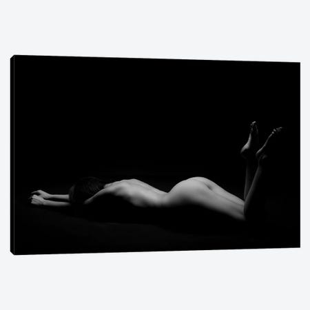 Nude Woman Laying Down Naked With Back Upwords In Black And Whte Sensual Photography Canvas Print #ADT192} by Alessandro Della Torre Canvas Wall Art